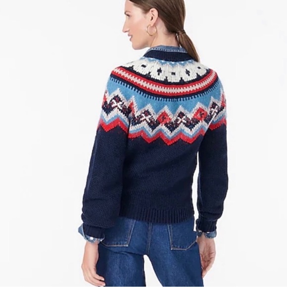 J. CREW NWT Navy Zig Zag Fair Isle Wool
Alpaca Sweater size medium - Picture 3 of 6